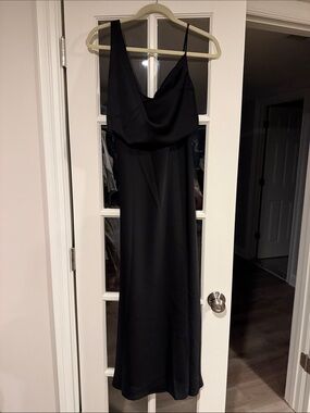 Black Slip Midi Dress with Cowl Neck